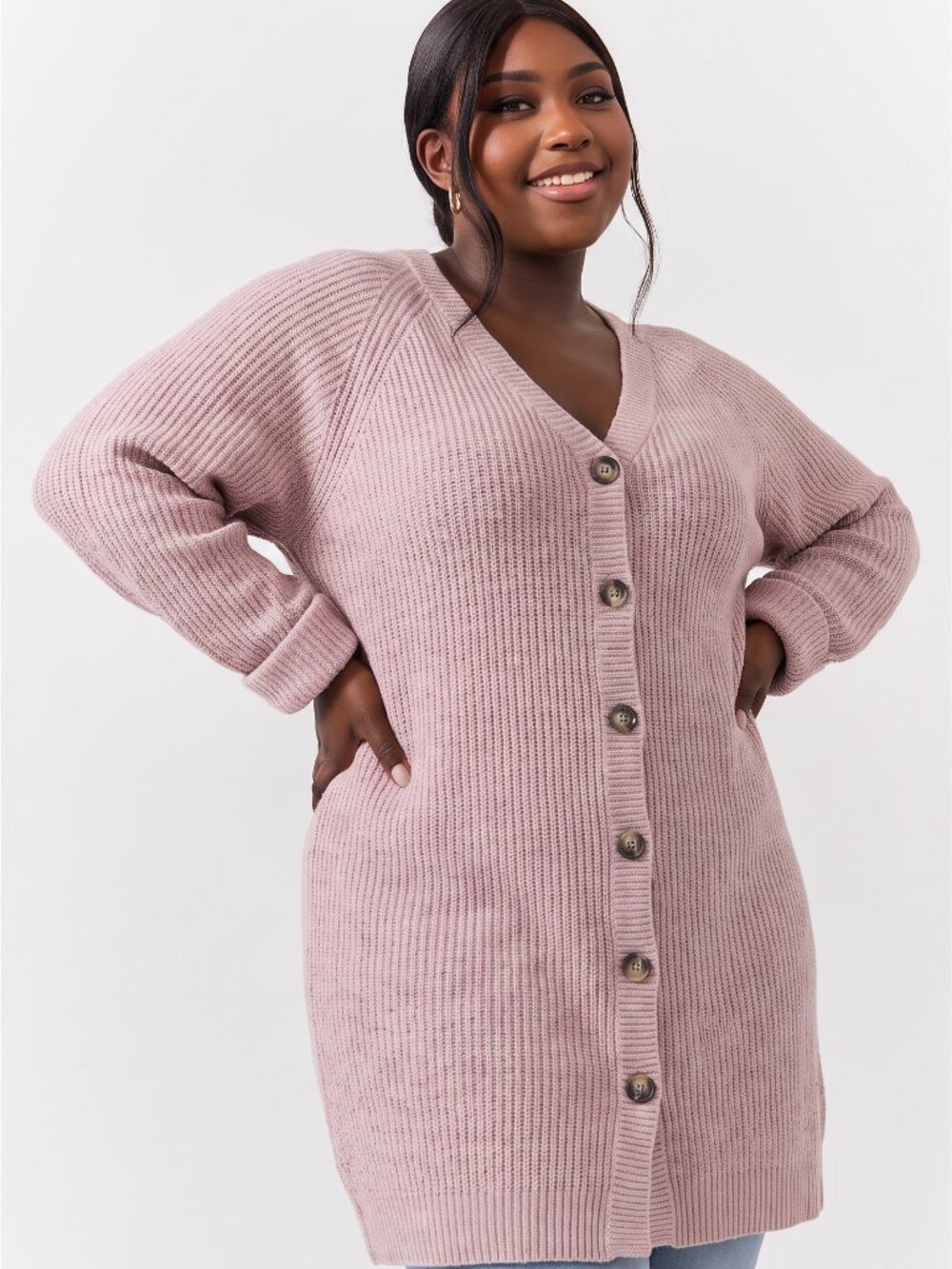 Old Navy Sweater Womens Plus 4X Mauve Henley Button Long‎ Pullover Rib Knit Cozy